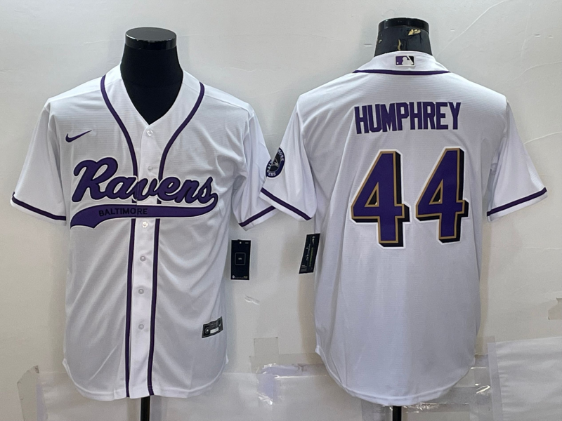 Men's White Baltimore Ravens #44 Marlon Humphrey With Patch Cool Base Stitched Baseball Jersey